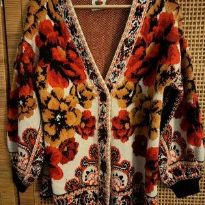 Floral Knit Cardigan Sweater - Multicolor